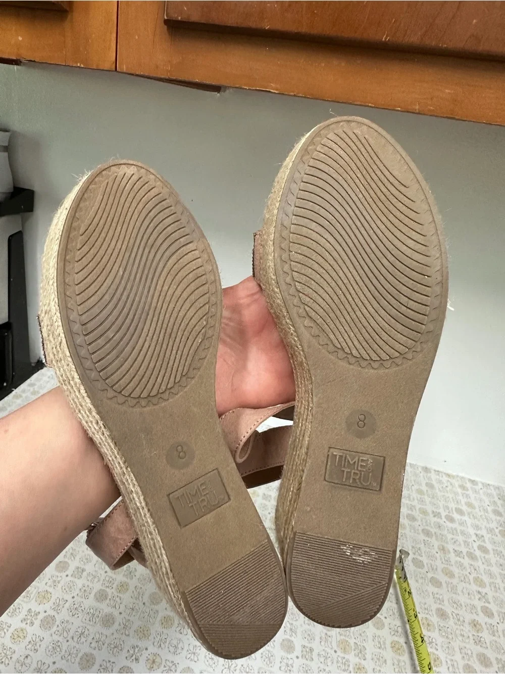 Time and Tru Blush Espadrille Wedge Sandals with Rhinestone Strap